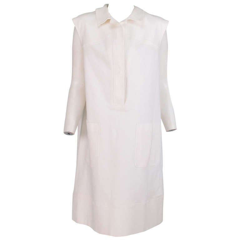 Oscar de la Renta white cotton sleeveless afternoon dress