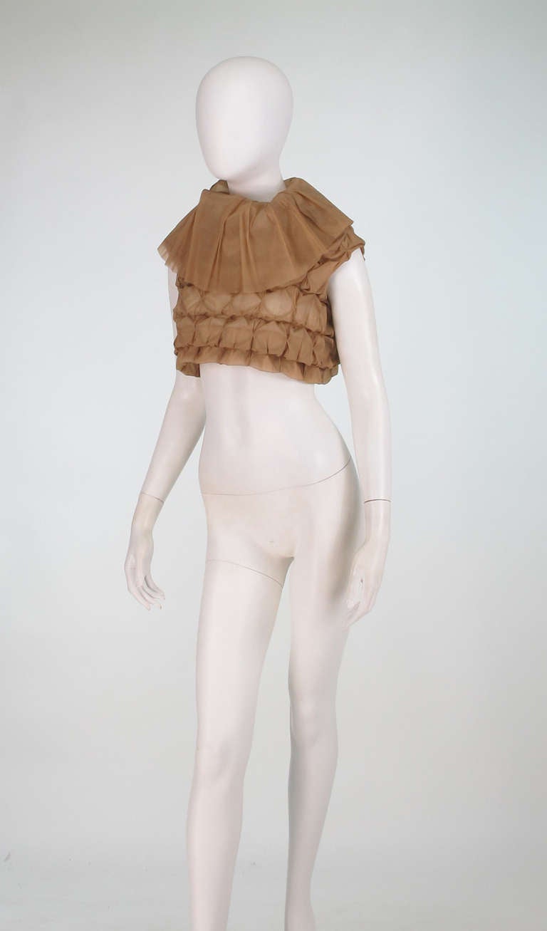 Issey Miyake gold silk cropped pucker top In Excellent Condition In West Palm Beach, FL