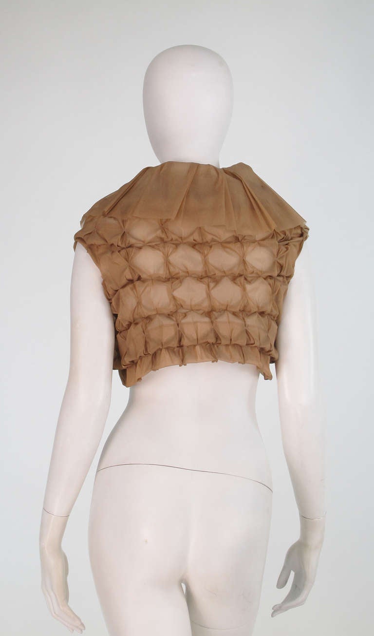 Issey Miyake gold silk cropped pucker top 2