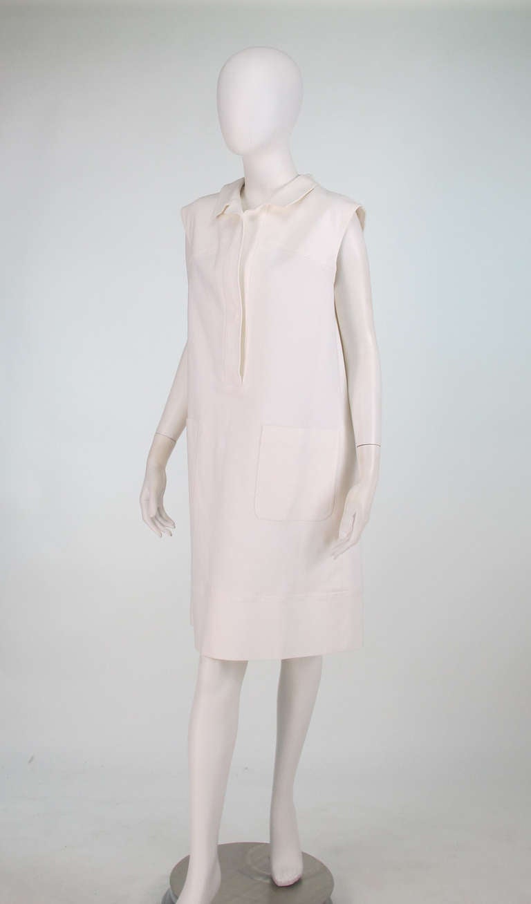 Oscar de la Renta white cotton sleeveless afternoon dress In Excellent Condition In West Palm Beach, FL
