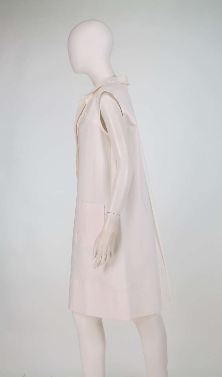 Women's Oscar de la Renta white cotton sleeveless afternoon dress