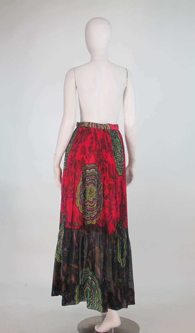 1970s Lanvin silk print organza maxi skirt 1