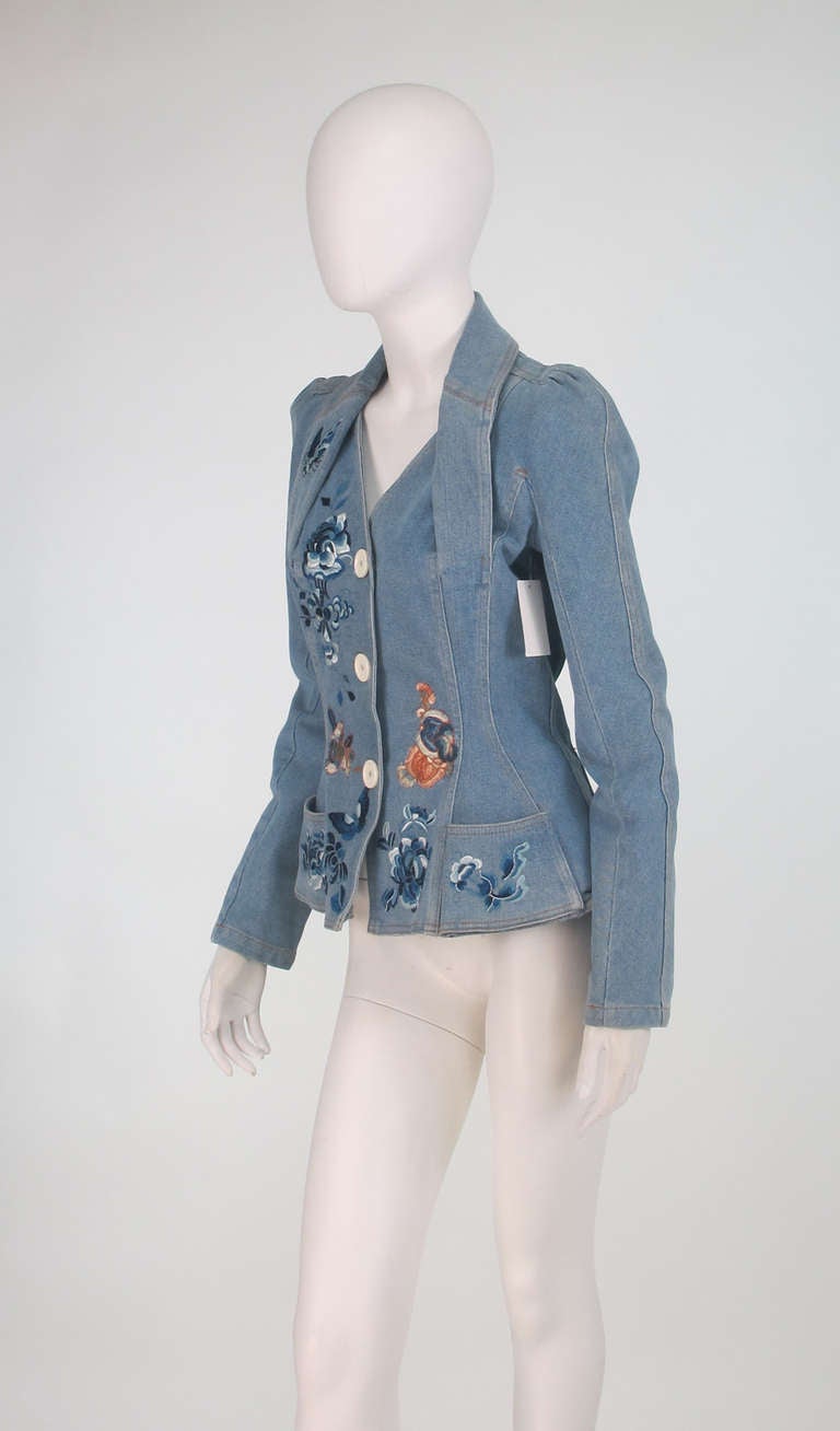 1990s Dior embroidered denim jacket In Excellent Condition In West Palm Beach, FL