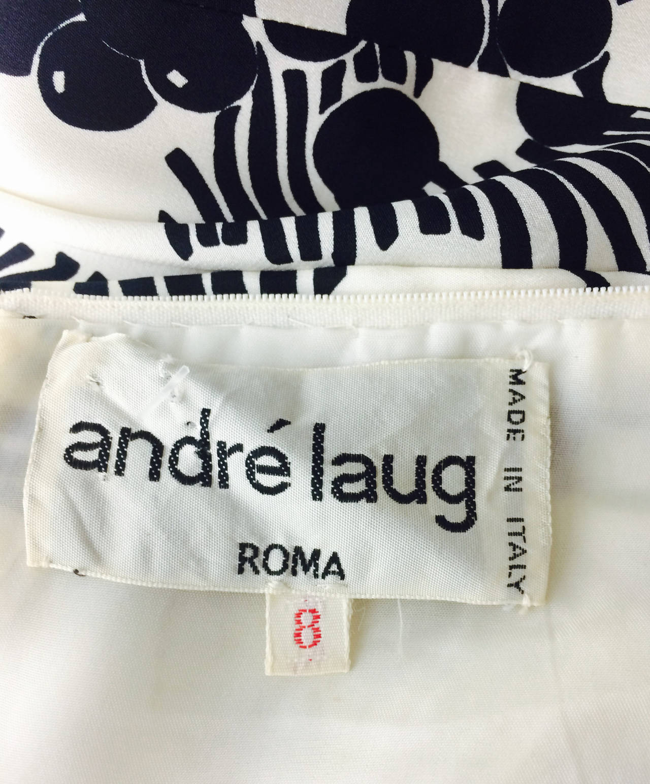 1990s Andre Laug black & white silk ruffle shoulder dress 3