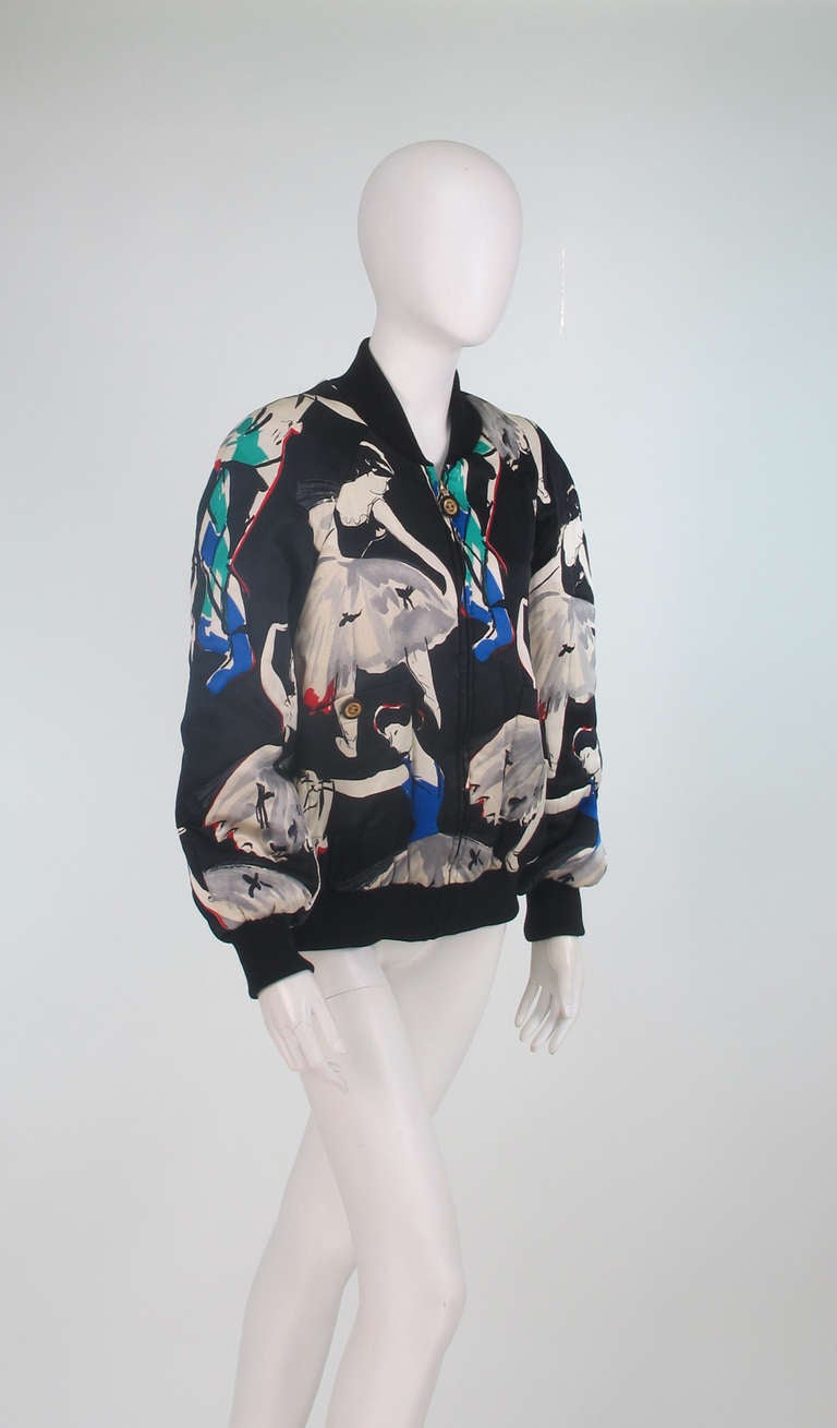 1980s Chanel ballet print silk bomber jacket In Excellent Condition In West Palm Beach, FL