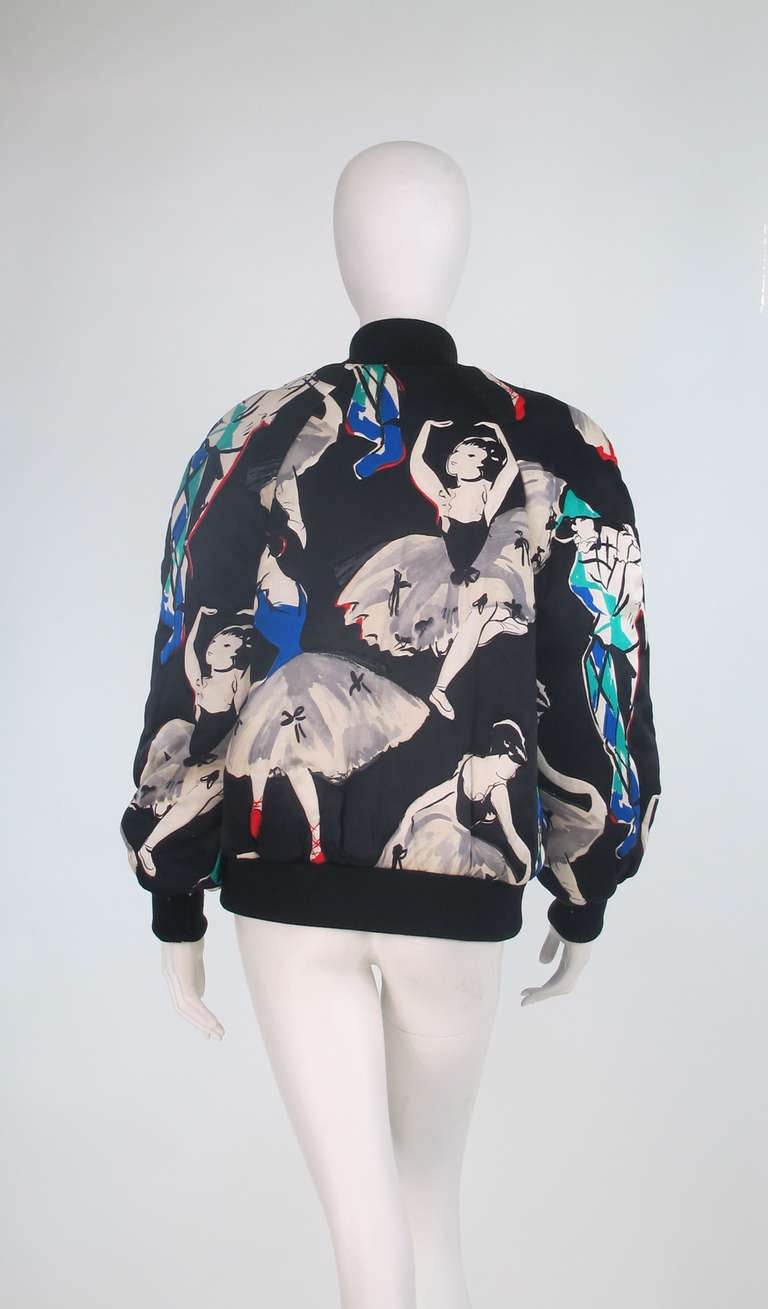 1980s Chanel ballet print silk bomber jacket 2