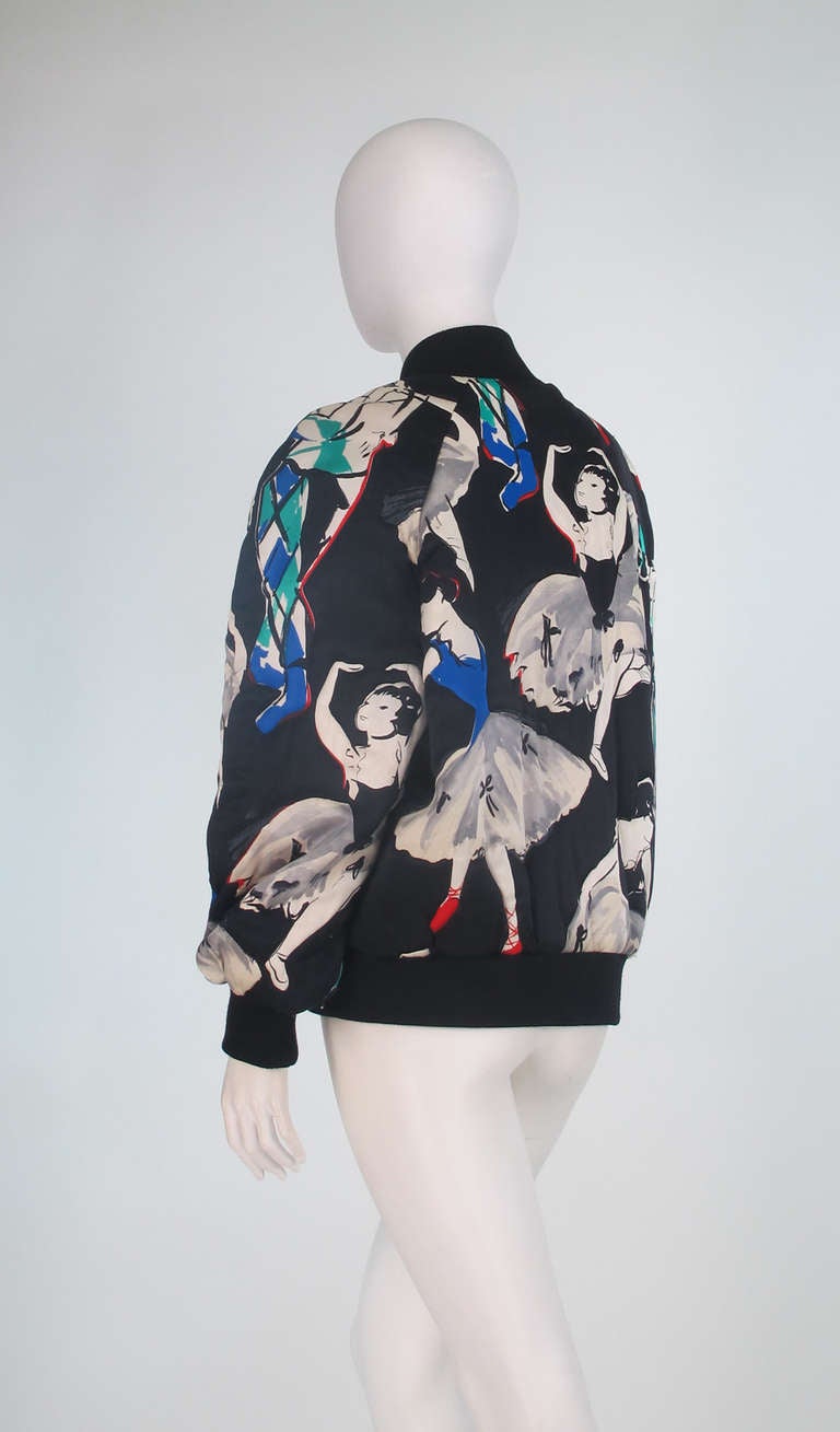 1980s Chanel ballet print silk bomber jacket 3