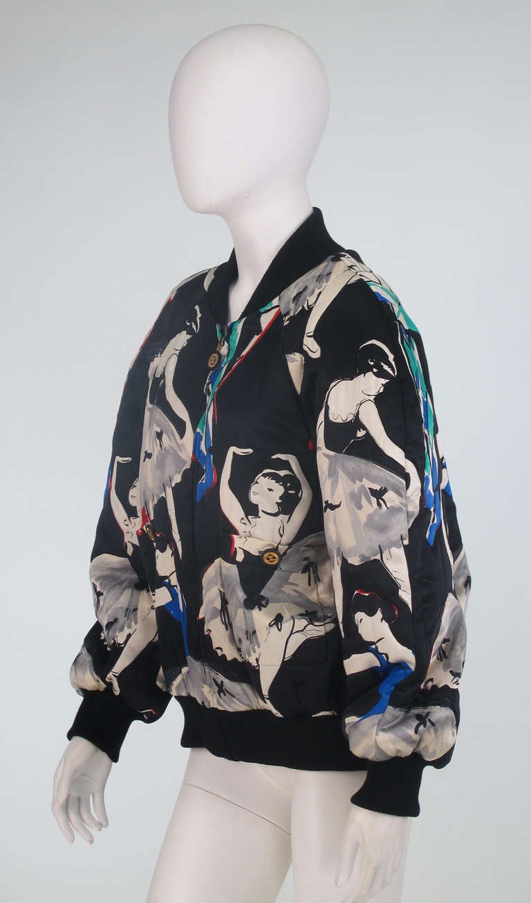 1980s Chanel ballet print silk bomber jacket 4