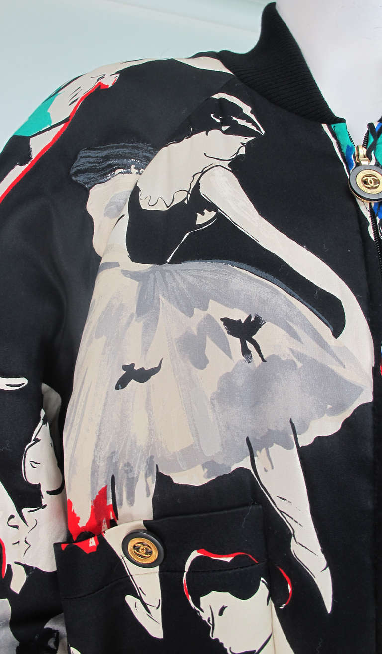 1980s Chanel ballet print silk bomber jacket 5