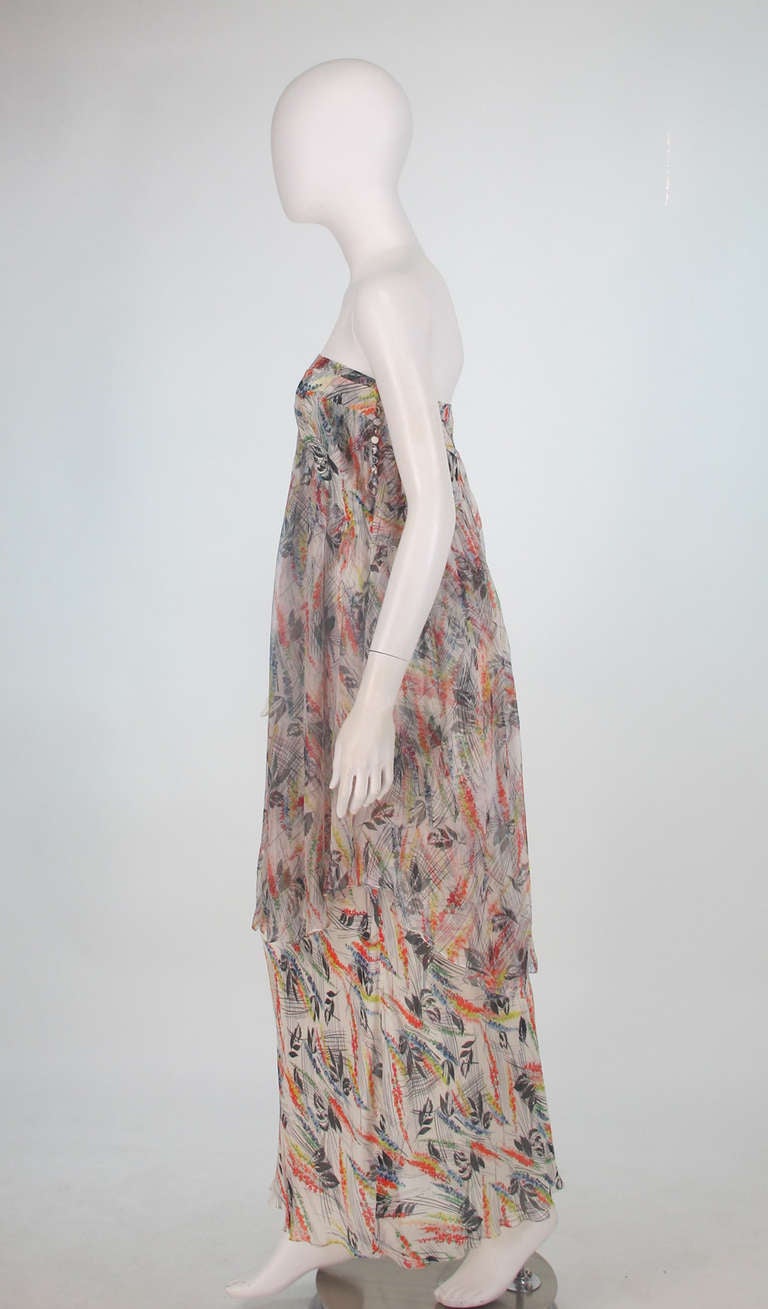 Women's Galliano silk chiffon strapless tiered gown