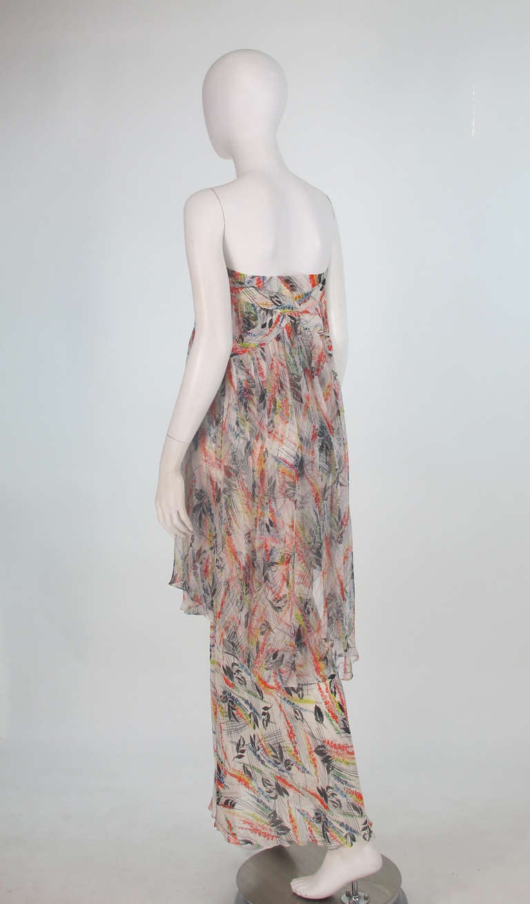 Galliano silk chiffon strapless tiered gown 1