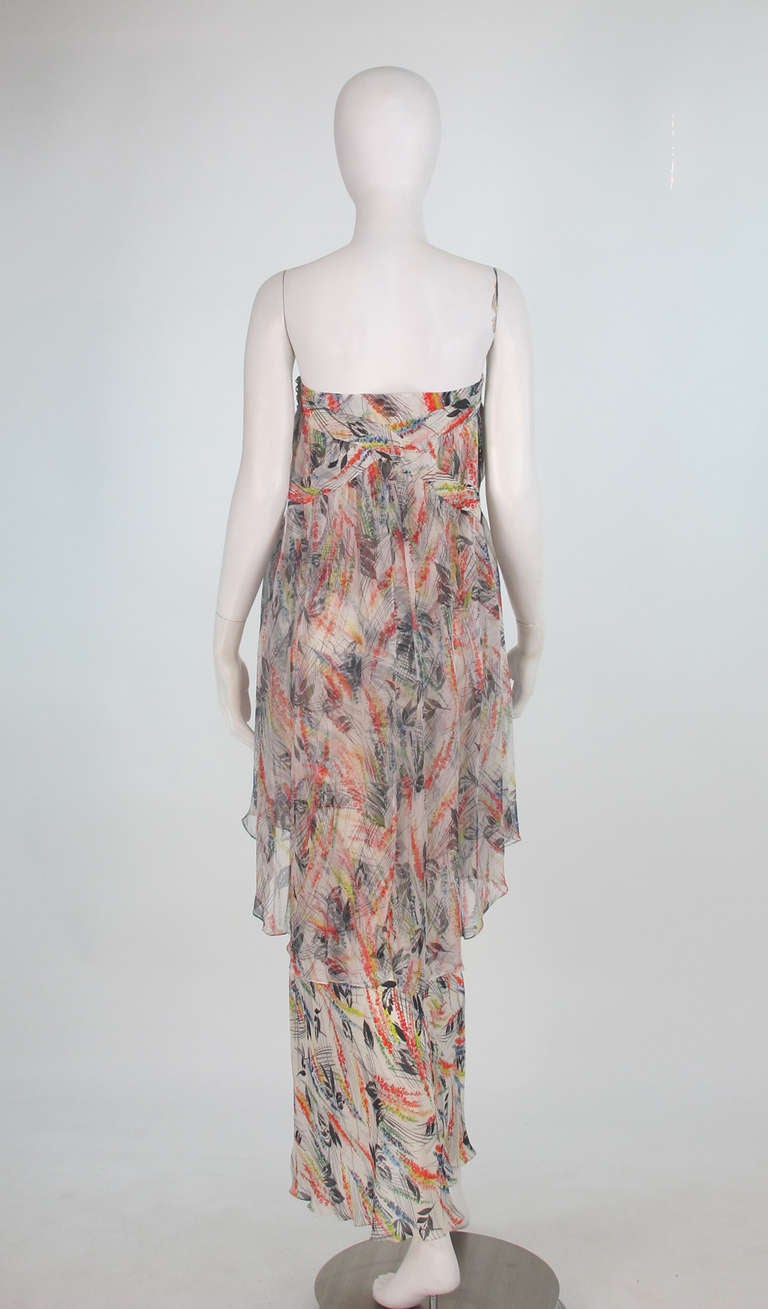 Galliano silk chiffon strapless tiered gown 2