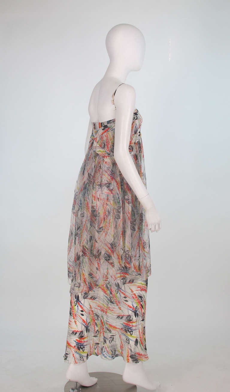 Galliano silk chiffon strapless tiered gown 4