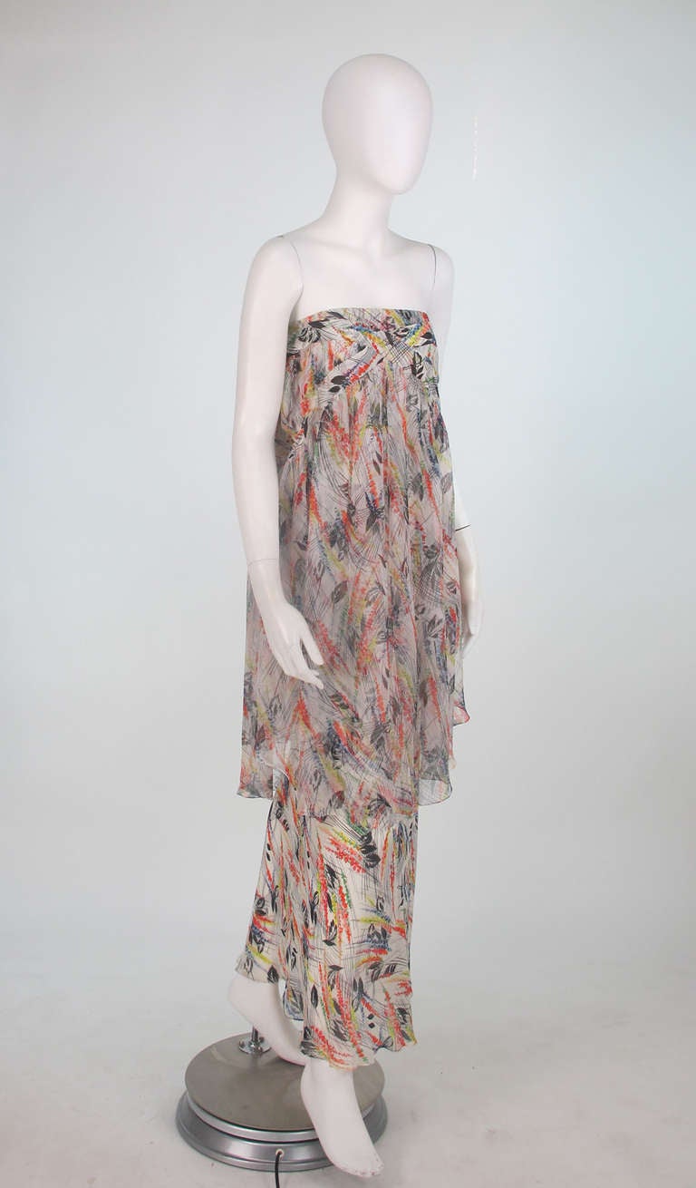Galliano silk chiffon strapless tiered gown 5