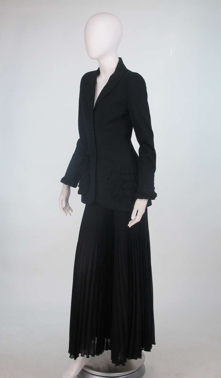 Women's Chloe black cotton & chiffon pleated palazzo pant set