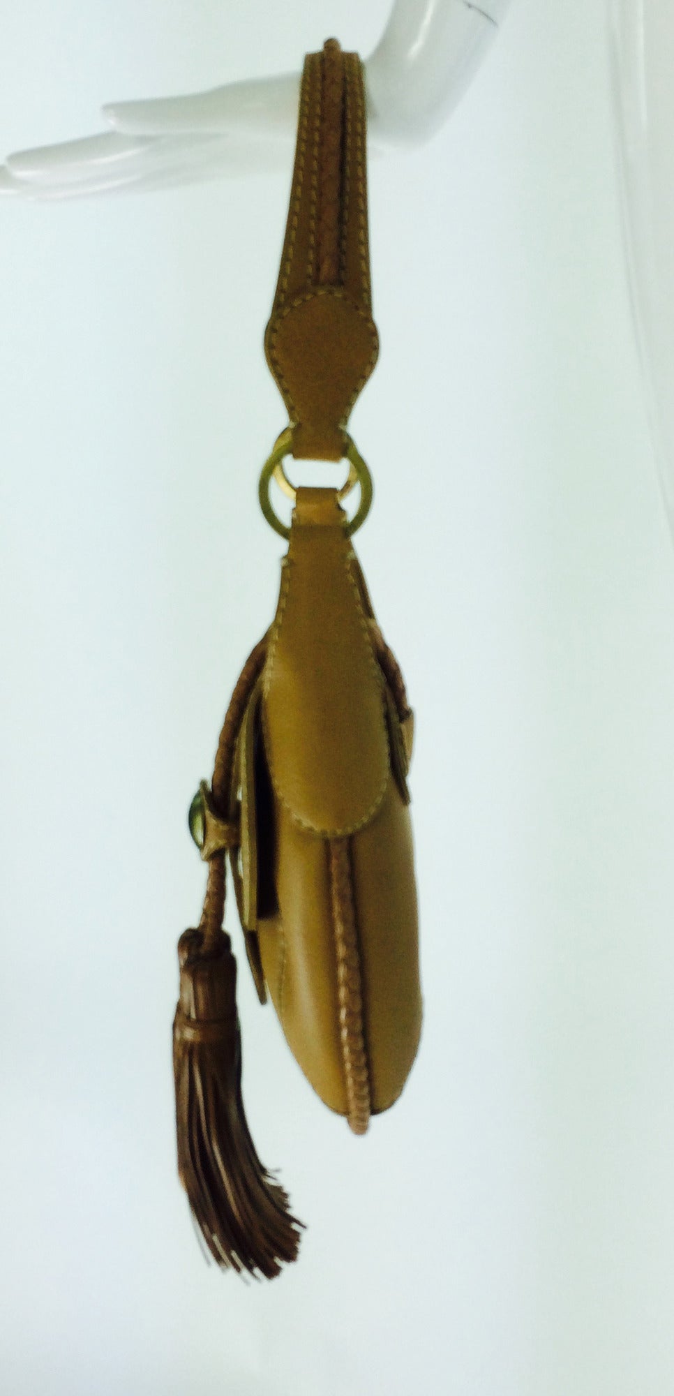 Women's A. Testoni fringe tassel shoulder bag in caramel leather