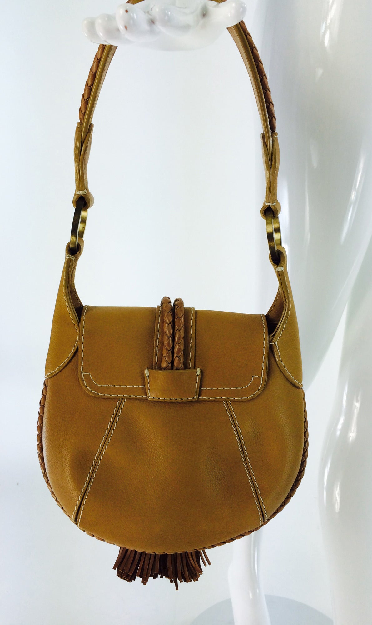A. Testoni fringe tassel shoulder bag in caramel leather 1