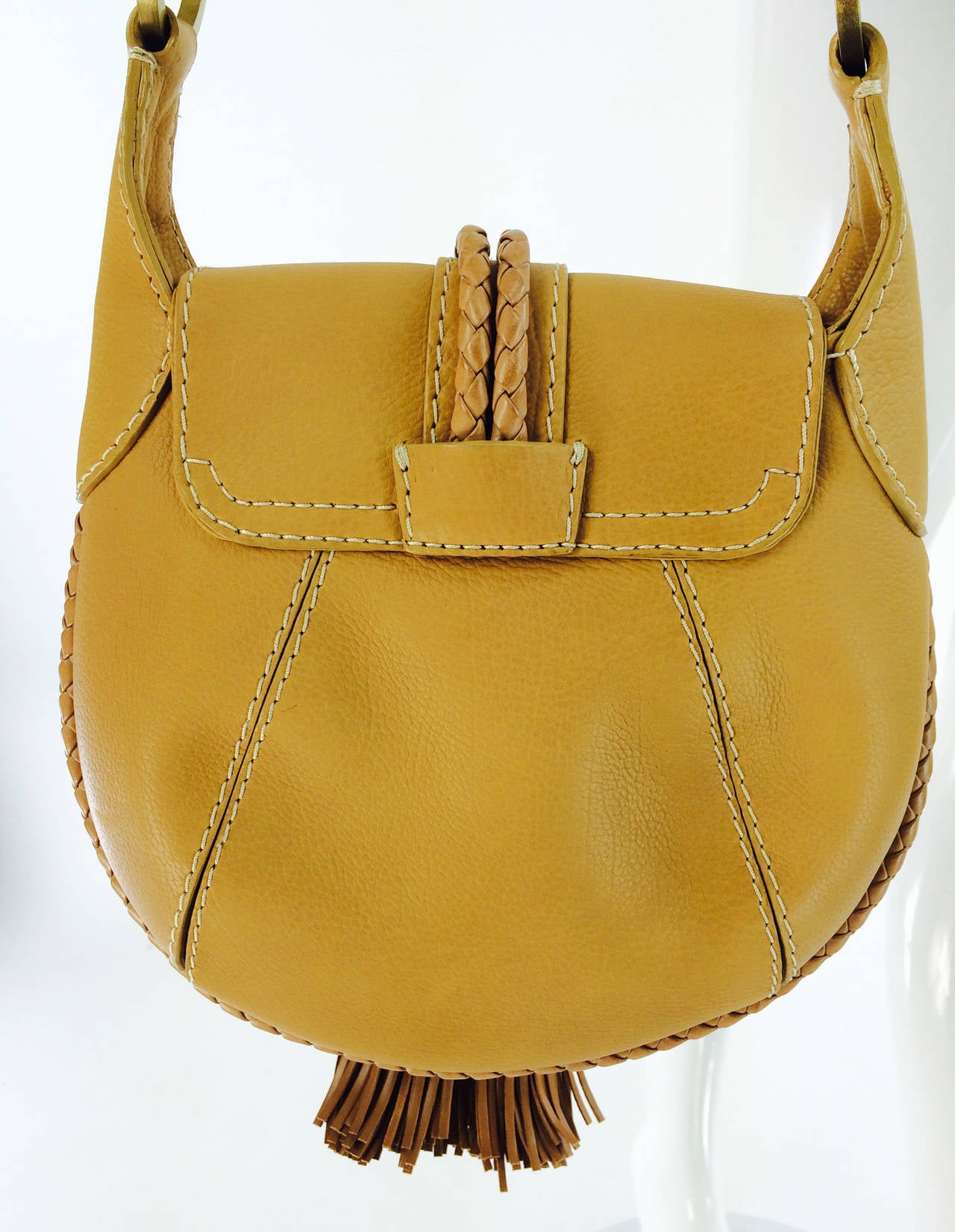 A. Testoni fringe tassel shoulder bag in caramel leather 2