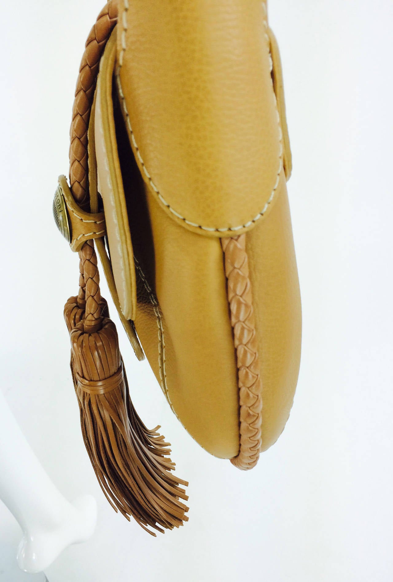 A. Testoni fringe tassel shoulder bag in caramel leather 4