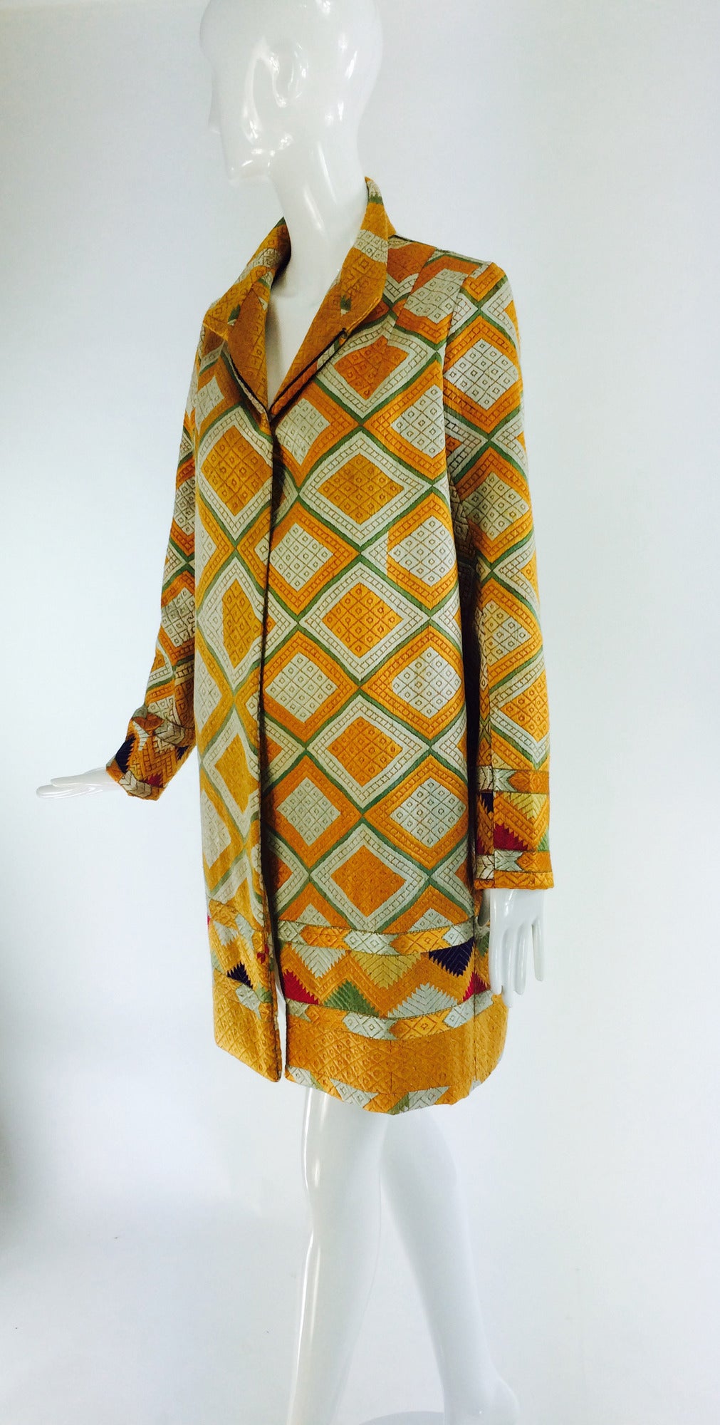 Brown 1920s Punjab phulkari silk embroidered chand bagh coat