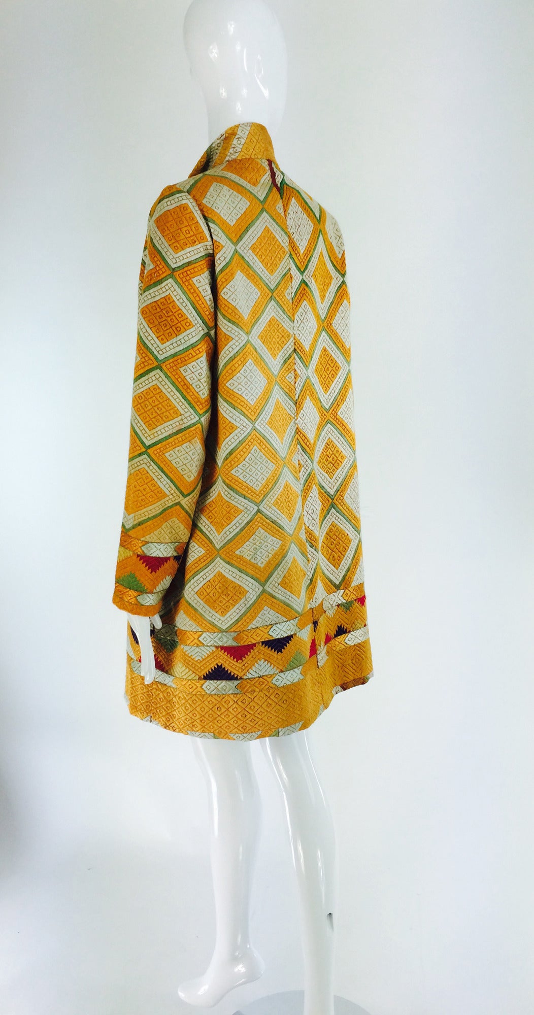 Women's 1920s Punjab phulkari silk embroidered chand bagh coat