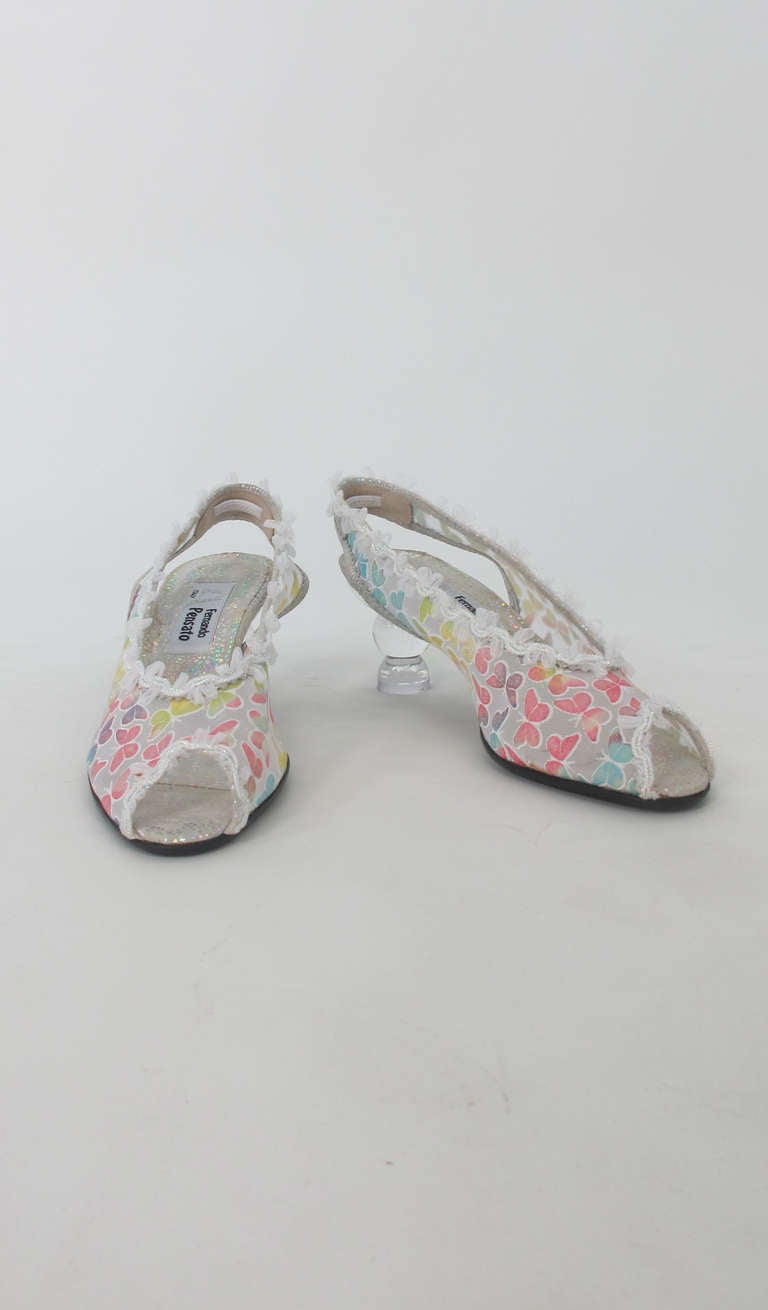 2000 Fernando Pensato glass heel butterfly sling back shoes NWT 1