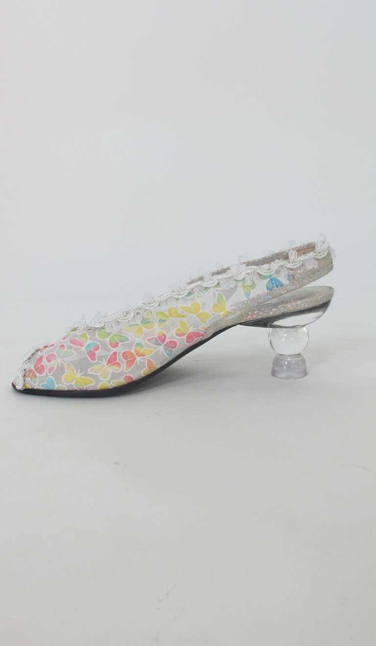 2000 Fernando Pensato glass heel butterfly sling back shoes NWT 5