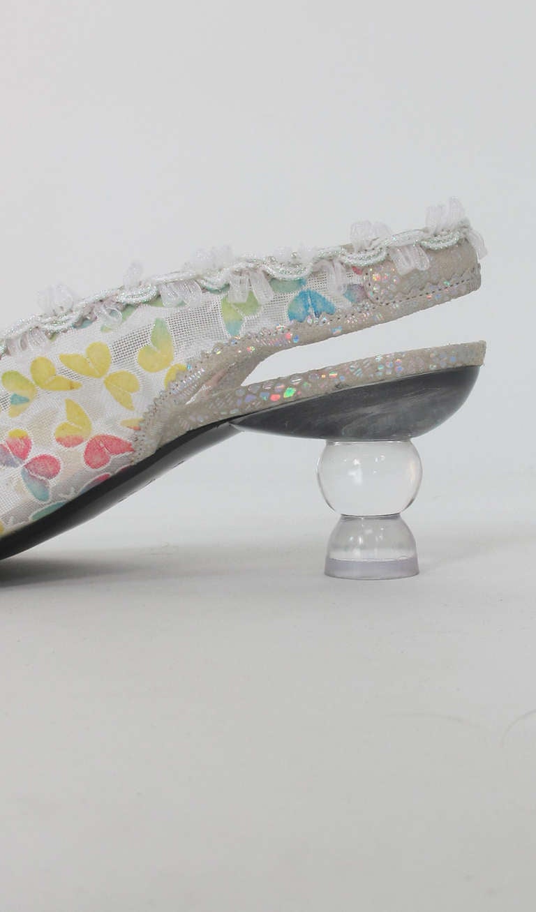 2000 Fernando Pensato glass heel butterfly sling back shoes NWT In New Condition In West Palm Beach, FL