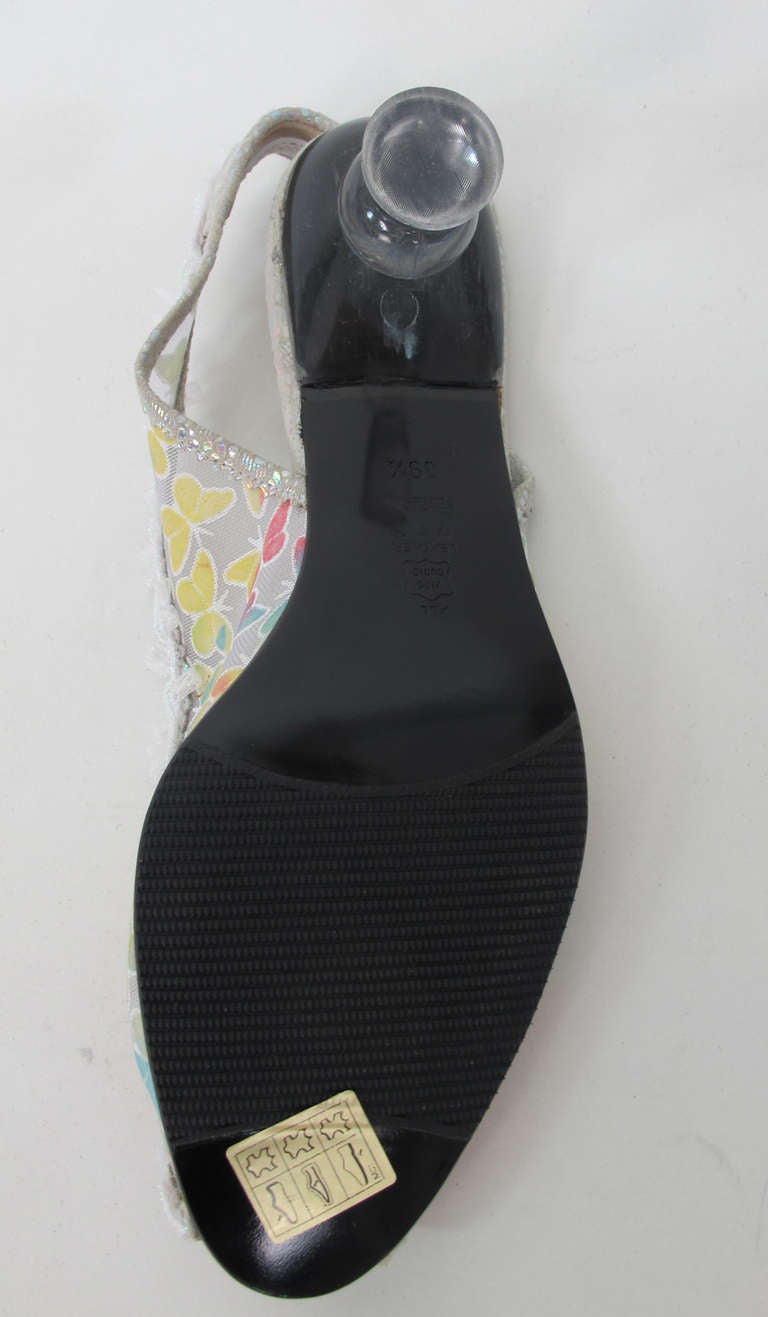 Women's 2000 Fernando Pensato glass heel butterfly sling back shoes NWT
