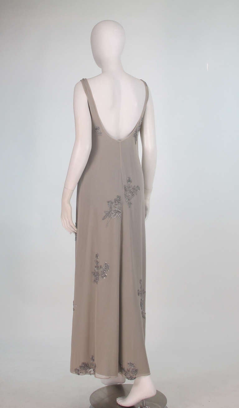 Gray 1990s Georgio Armani dove grey beaded silk gown