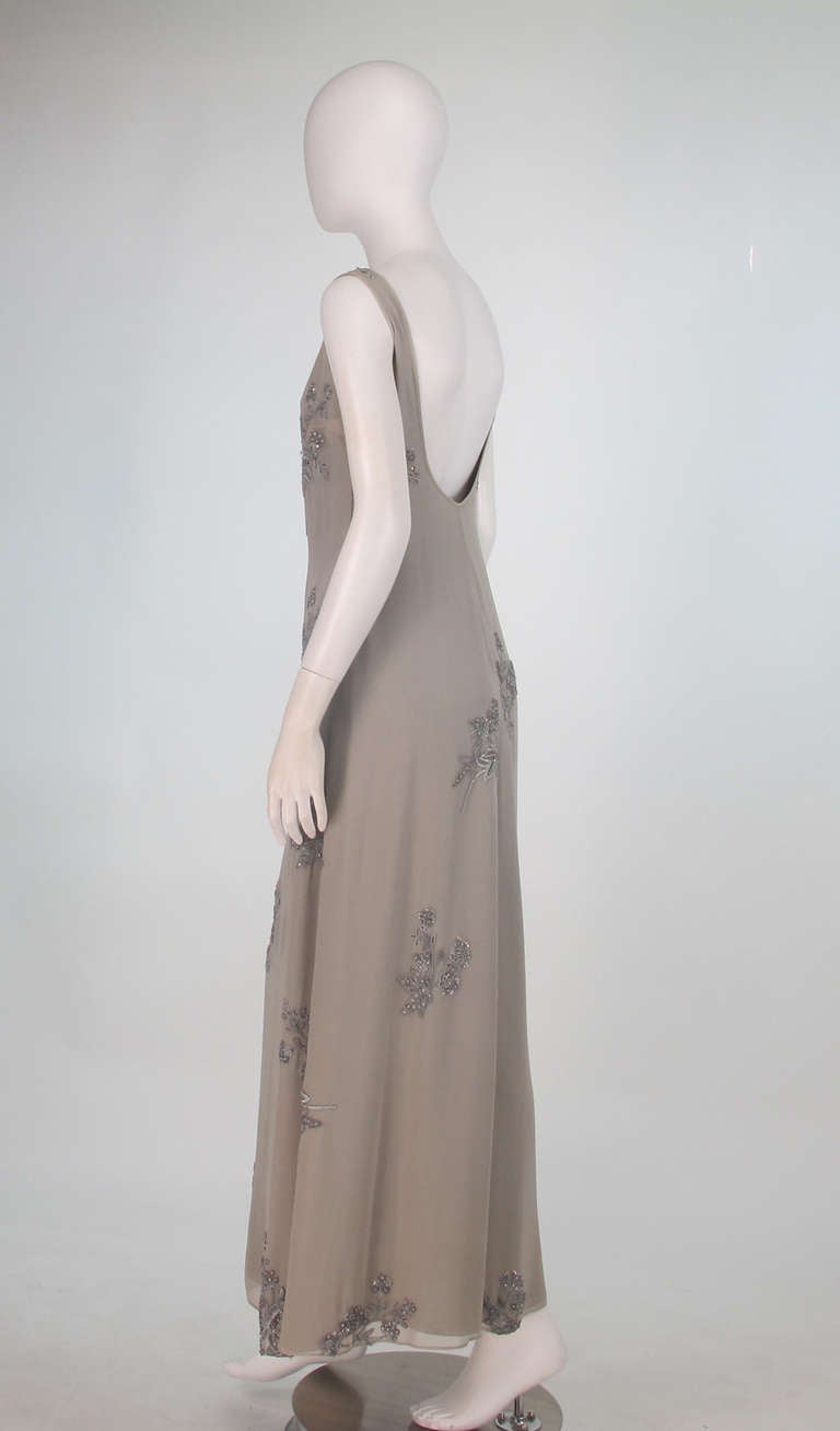 1990s Georgio Armani dove grey beaded silk gown In Excellent Condition In West Palm Beach, FL