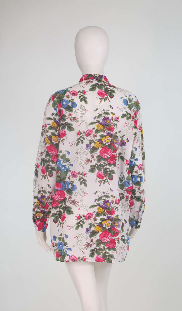 1980s Manuel Canovas floral batiste big shirt 1
