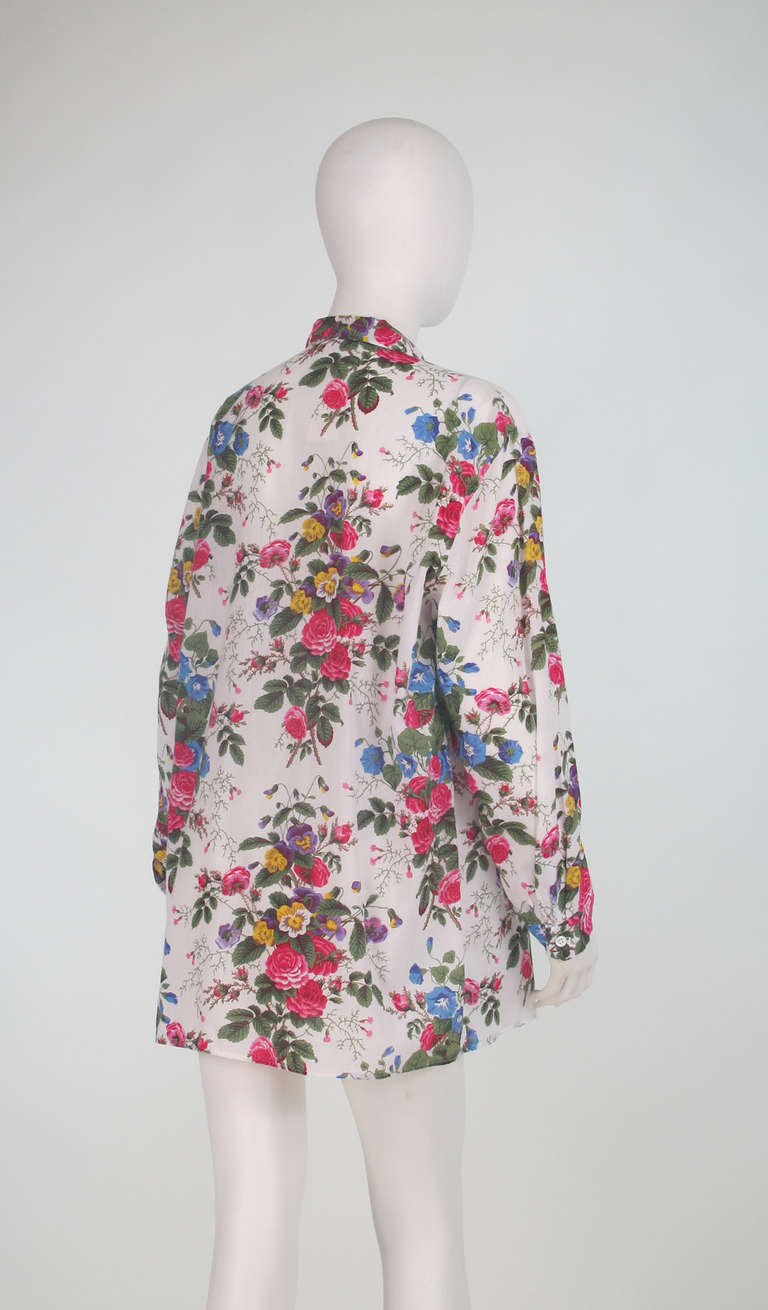 1980s Manuel Canovas floral batiste big shirt 2