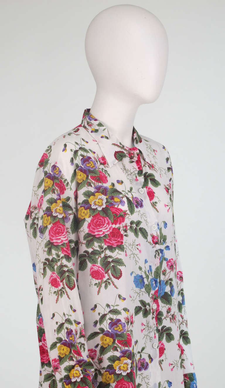 1980s Manuel Canovas floral batiste big shirt 4