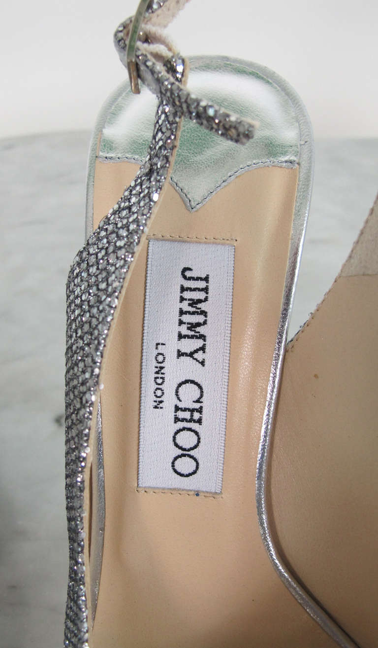 Jimmy Choo Silver rhinestone bow peep toe sling back pumps NIB 1