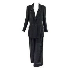 Retro 1997 Chanel black & white mesh knit trouser set 42