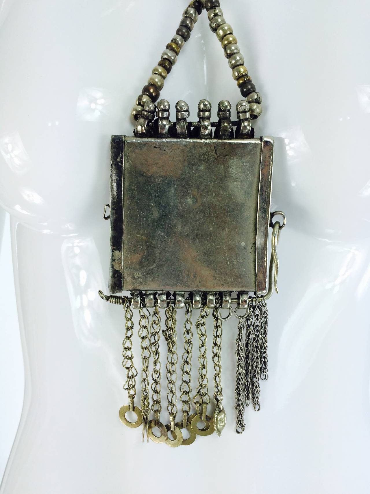 Mid 20th. C Yemeni tribal handmade silver bead & amulet necklace In Excellent Condition In West Palm Beach, FL
