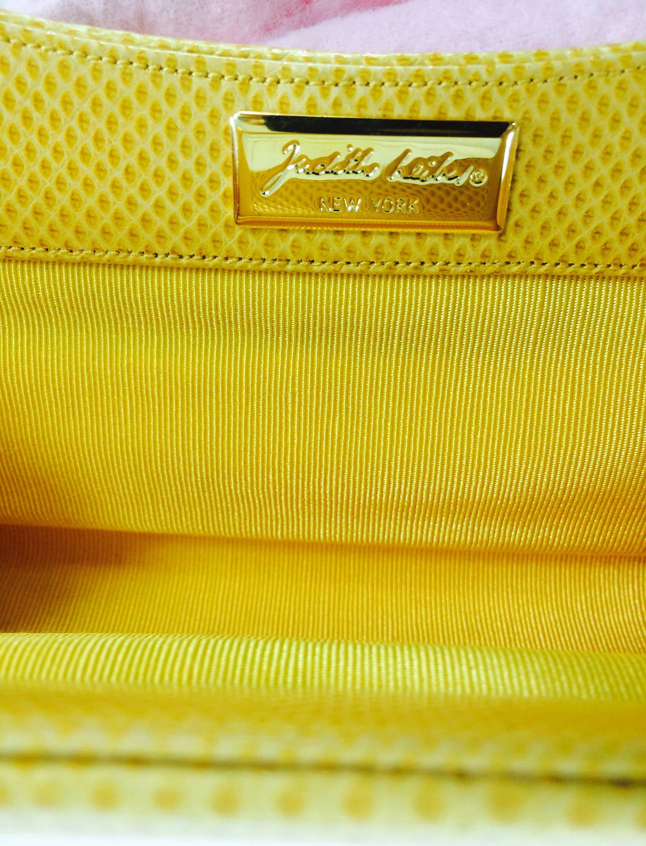 Judith Leiber yellow karung structured handle clutch handbag 4