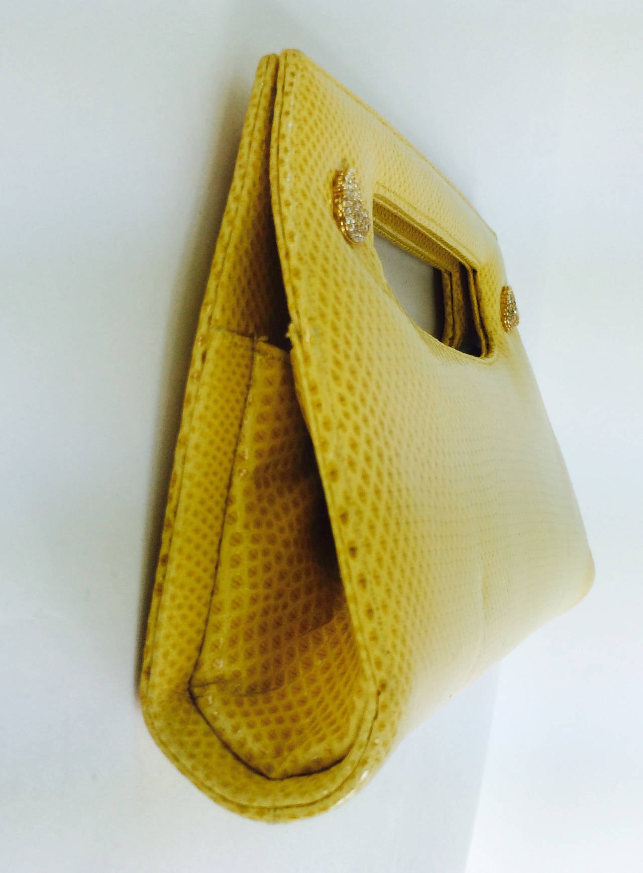 Judith Leiber yellow karung structured handle clutch handbag 3