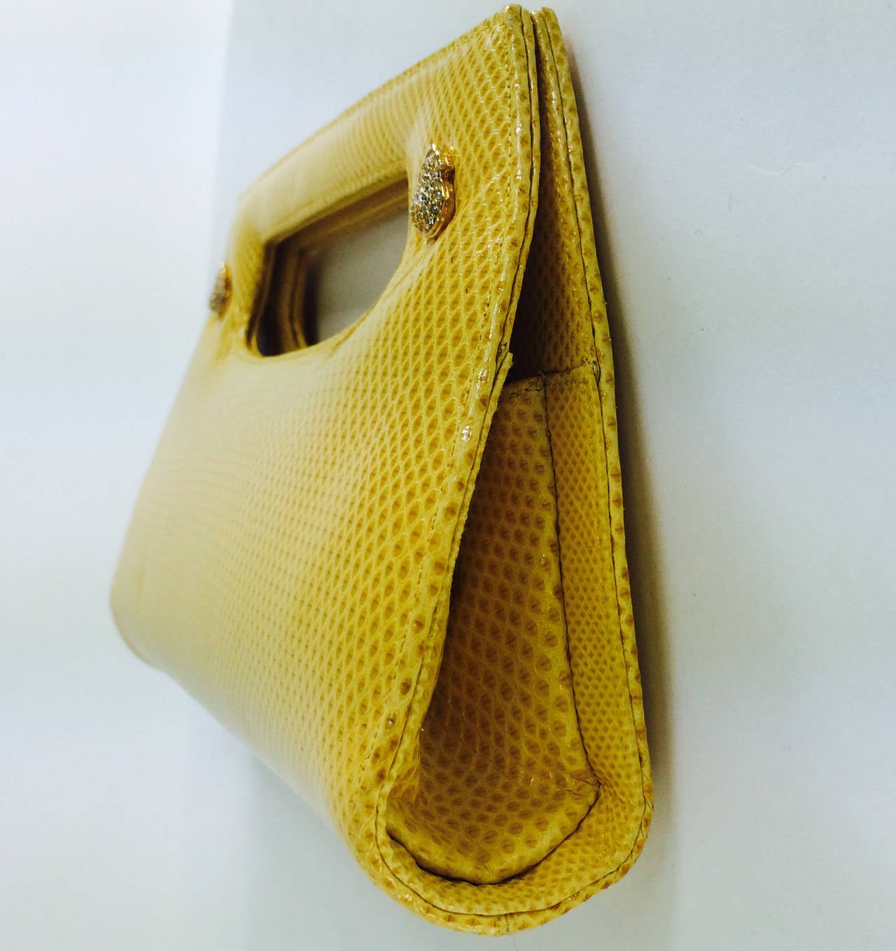 Judith Leiber yellow karung structured handle clutch handbag 2