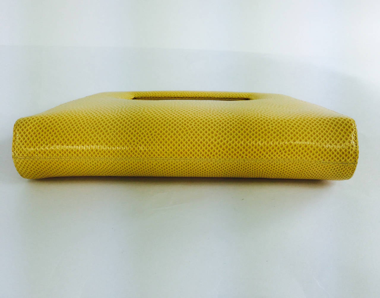 Judith Leiber yellow karung structured handle clutch handbag 1