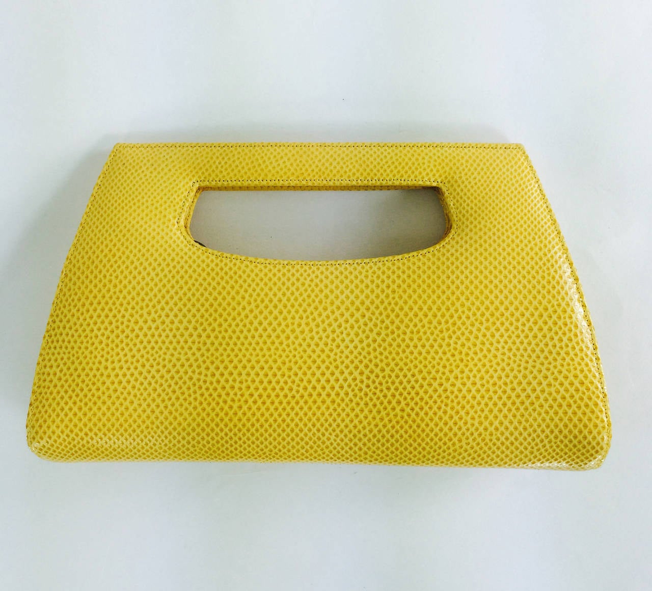 Women's Judith Leiber yellow karung structured handle clutch handbag