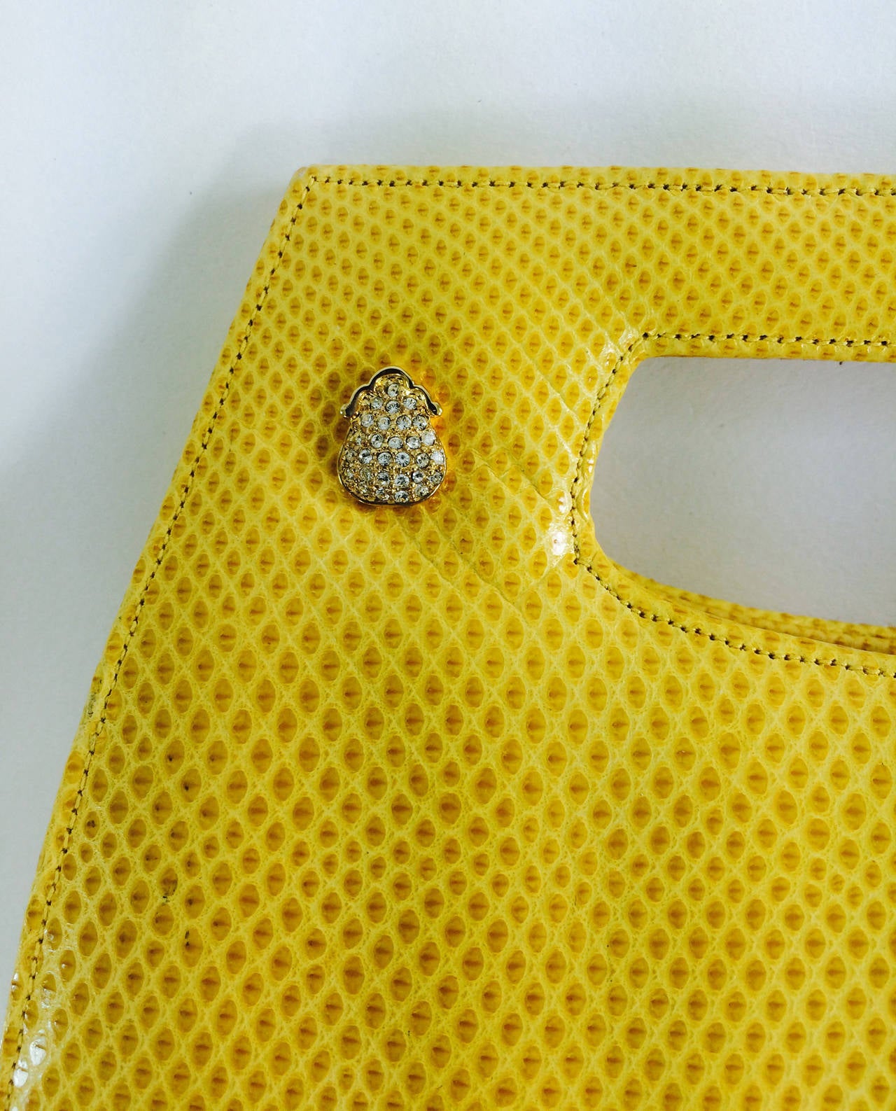 Yellow Judith Leiber yellow karung structured handle clutch handbag