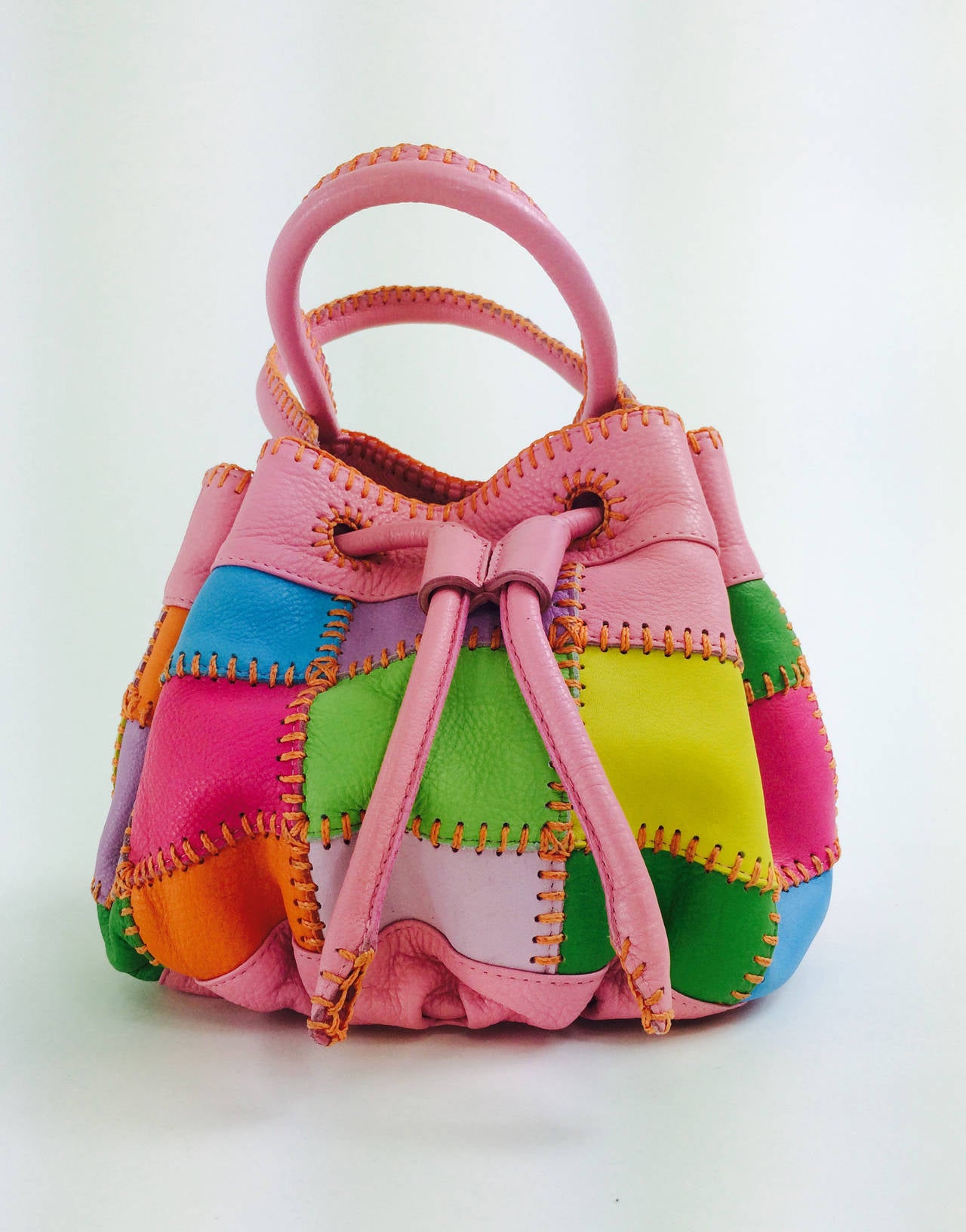 Carlos Falchi soft pebble leather patchwork day bag 3