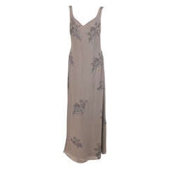 1990s Georgio Armani dove grey beaded silk gown