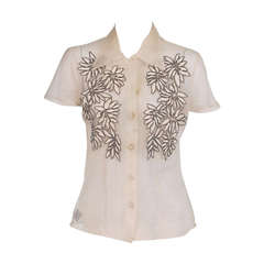 Les Habitudes beaded iovry silk organza 40s style blouse