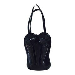 Rare 1998 Jean Paul Gaultier cuir noir bustier/corset sac à main épaule