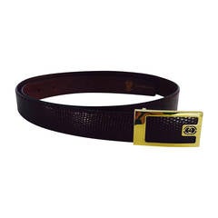 Gucci Burgundy glazed lizard belt with gold buckle 7