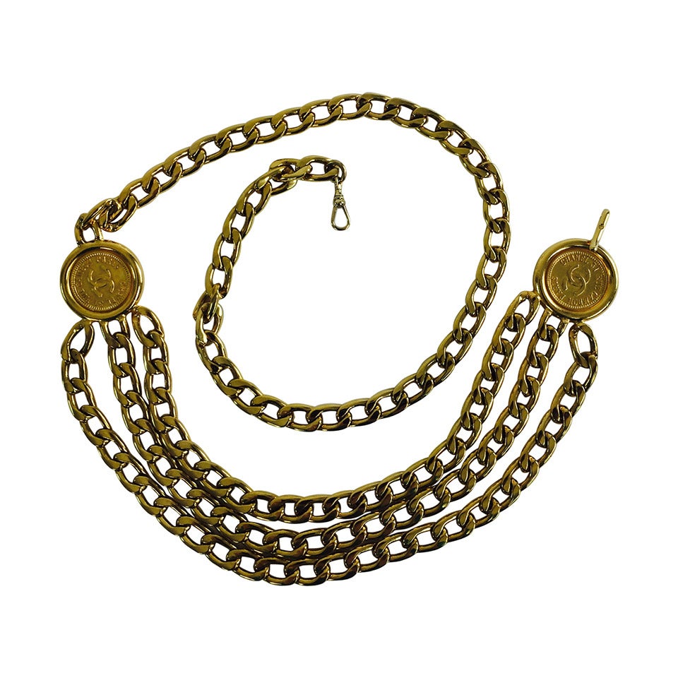 Chanel classic gold triple chain belt