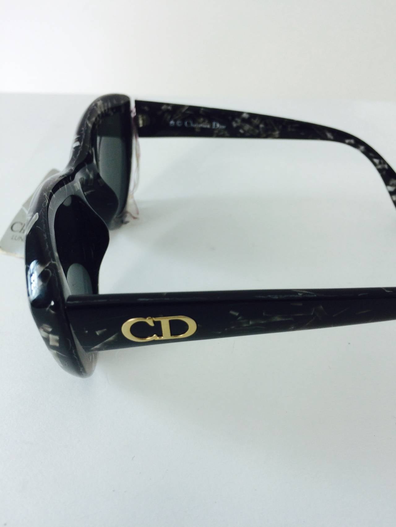 Black 1970s Christian Dior sunglasses in black & grey fleck new with tags